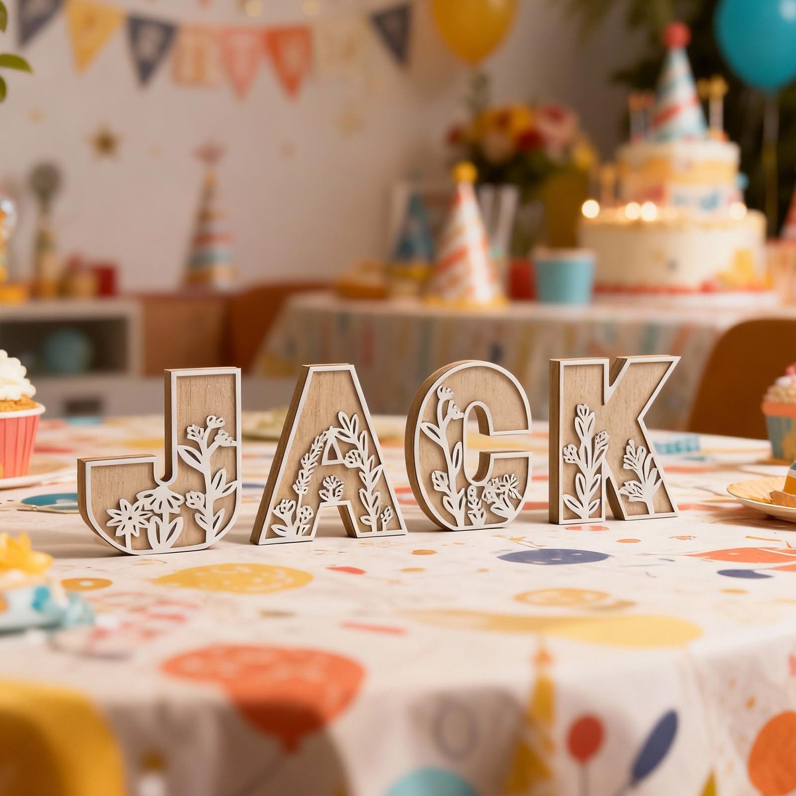3D Layered Floral Wooden Letters for Wall Decor, 4.9″ Name Sign for Nursery, …