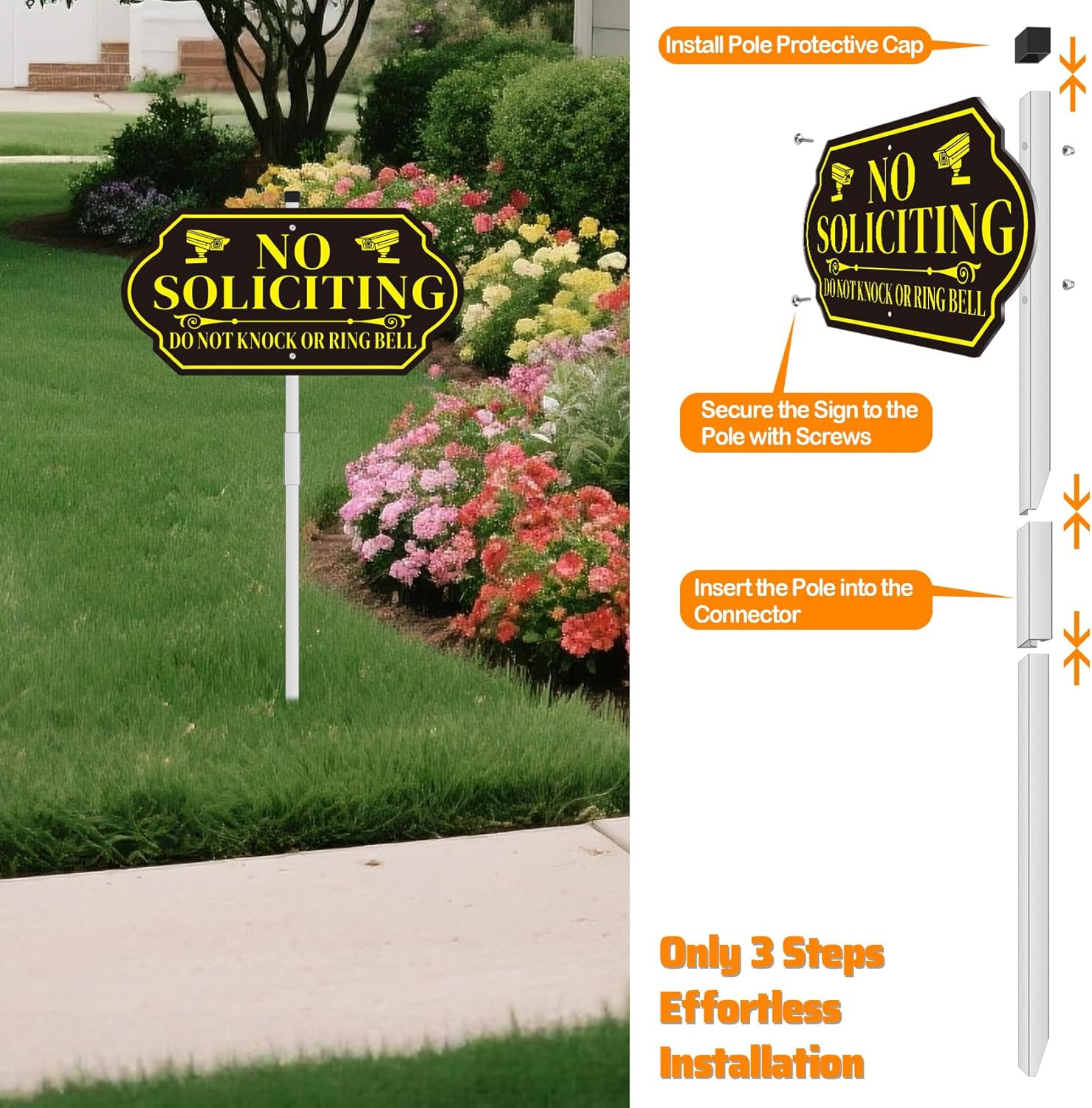 No Soliciting Sign with Stake for House – Adjustable Height Heavy Duty Aluminum
