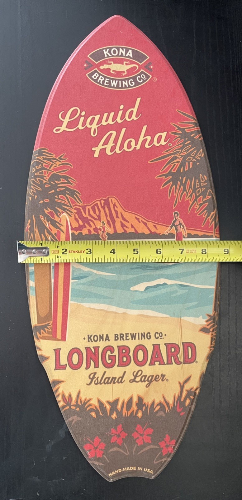 Kona Brewing Hawaii wood Surfboard Sign Longboard Liquid Aloha 8 1/2” x 20 1/4”