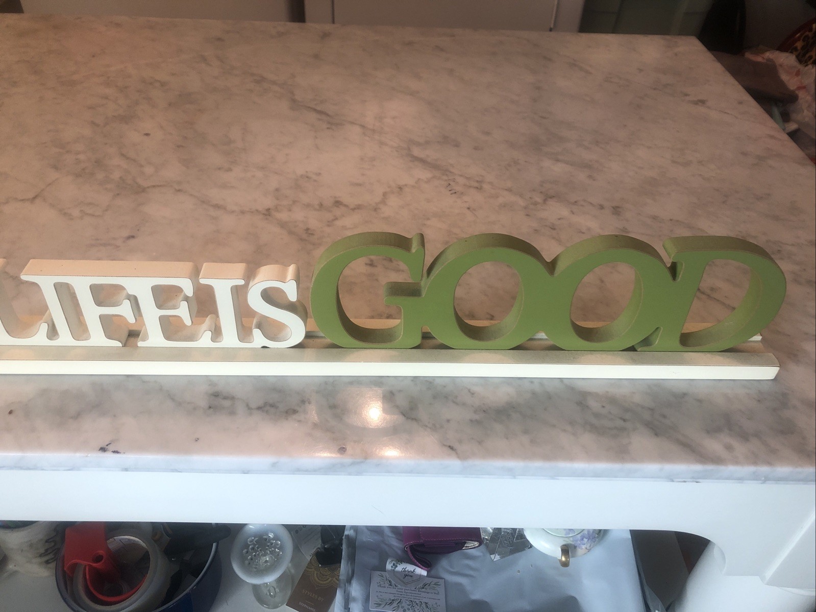 Life Is Good Wood Sign NWT Ivory/ Green