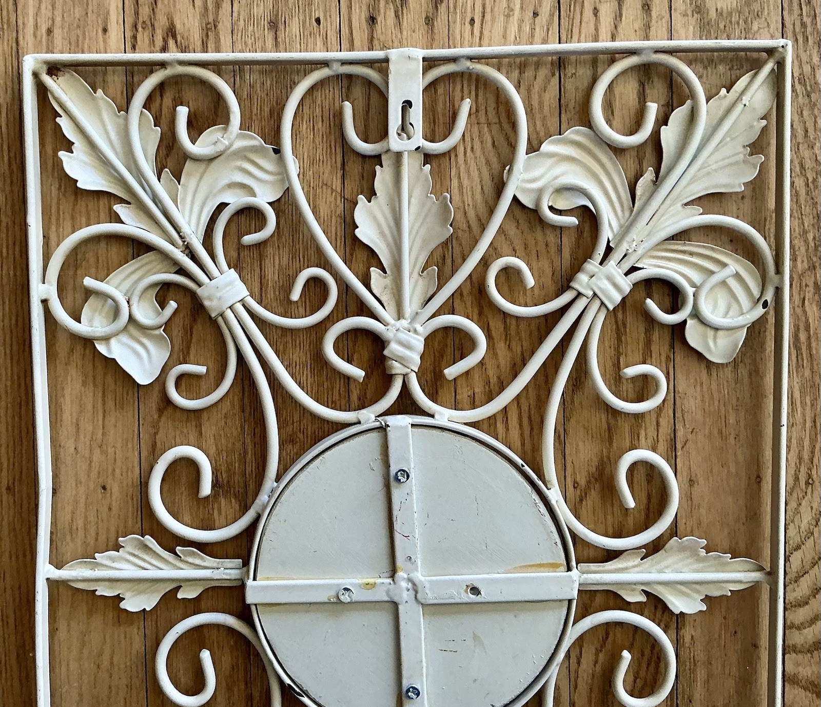 Vintage Wrought Iron Wall Decor Hanging Distressed White