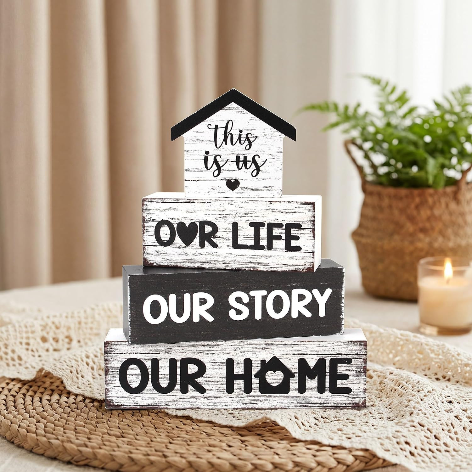 4 Pcs Farmhouse Wooden Tiered Tray Decor, Home Rustic Retro Decorations Gifts fo
