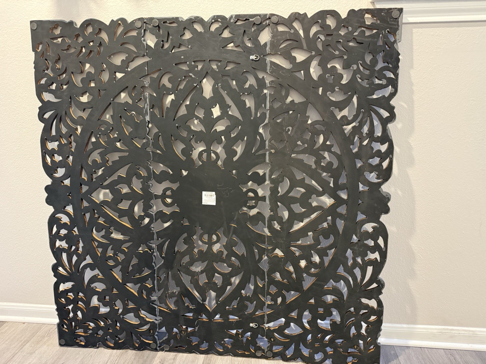 Wall Art 3 Panels Floral Mandala Latticework Design Teak Wood Handcrafted 48”