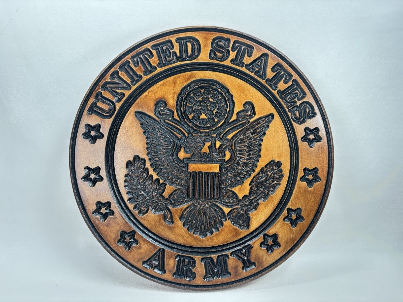 United States Army Engraved Round Wooden Wall Hanging Art Memorabilia Plaque