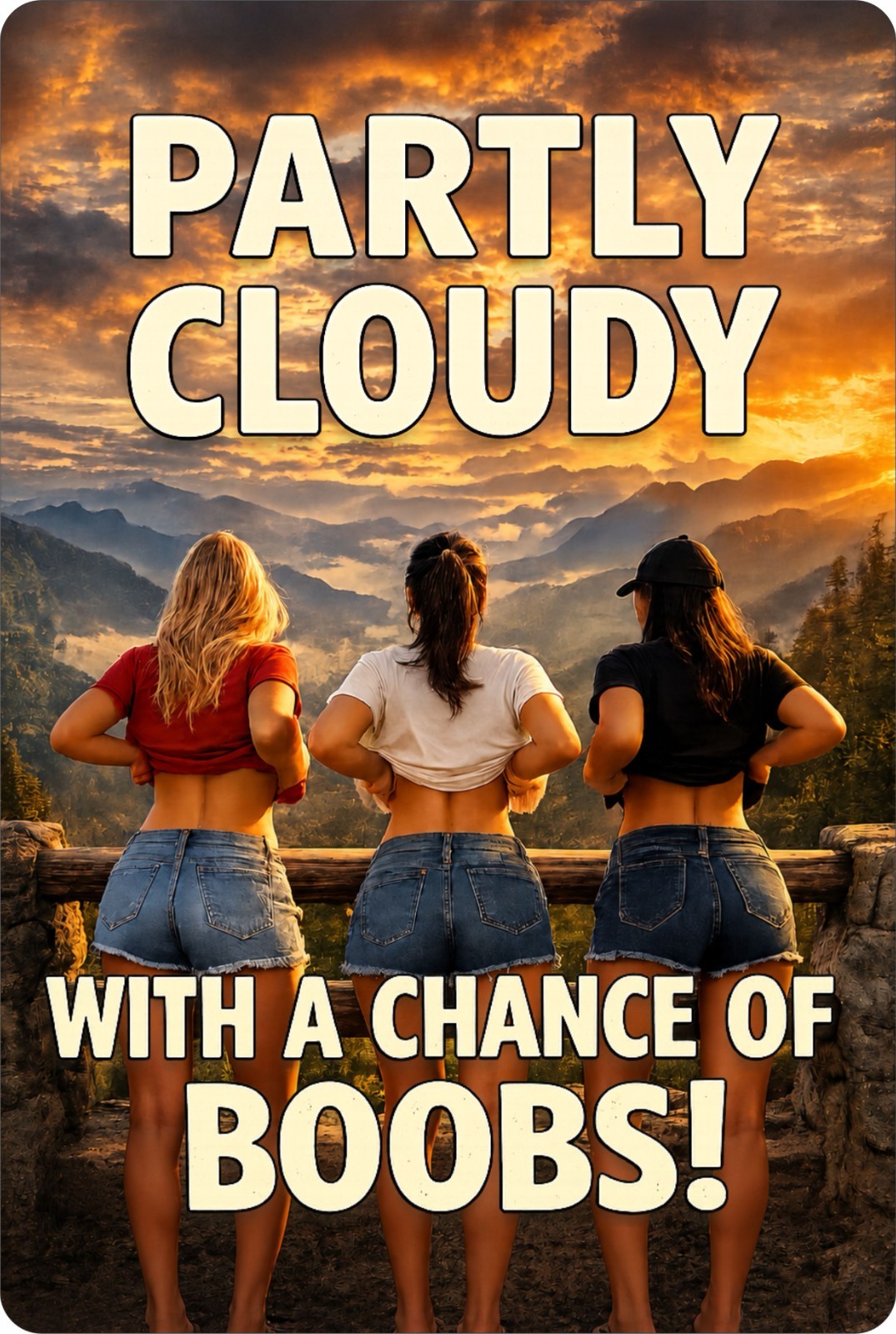 Partly Cloudy With a Chance of Boobs Sign, Funny 8X12 Metal Sign, Adult Humor