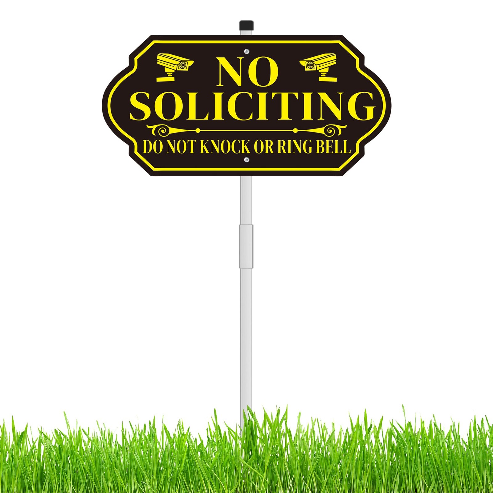 No Soliciting Sign with Stake for House, Aluminum 14″x 7″ Outdoor Yard Sign