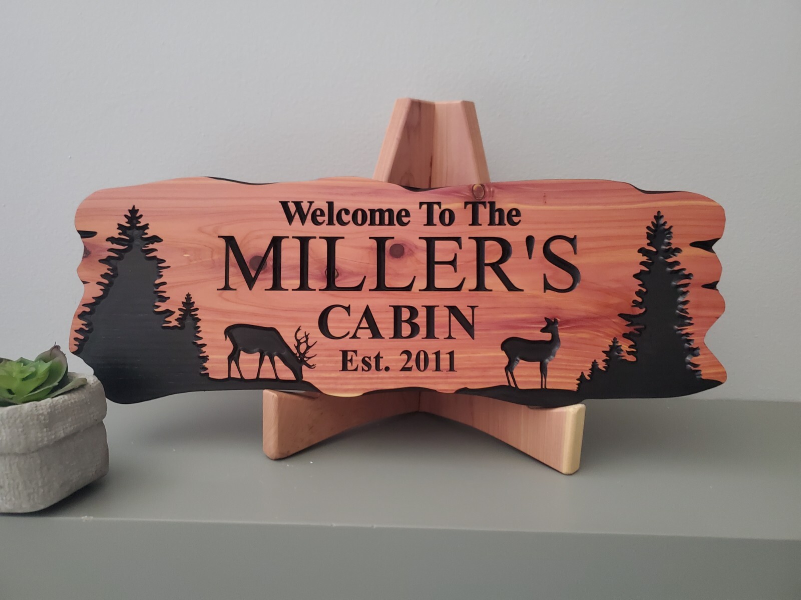 Custom Cabin Sign Carved Wood Family Name Vacation Home Plaque Deer Camp Home