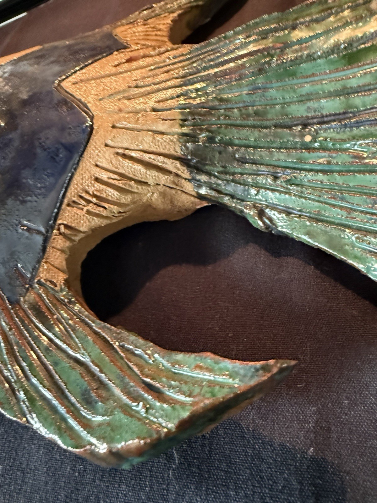 Terracotta Fish Nautical Décor Hand Made Signed By Artist 12” Long x 9” Wide