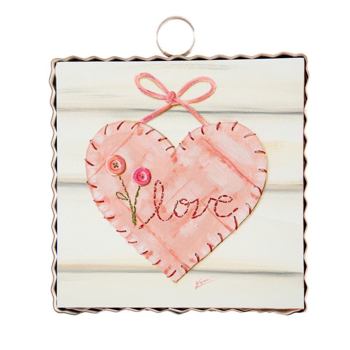 The Round Top Collection Mini Embroidered Heart Print 6x6x1