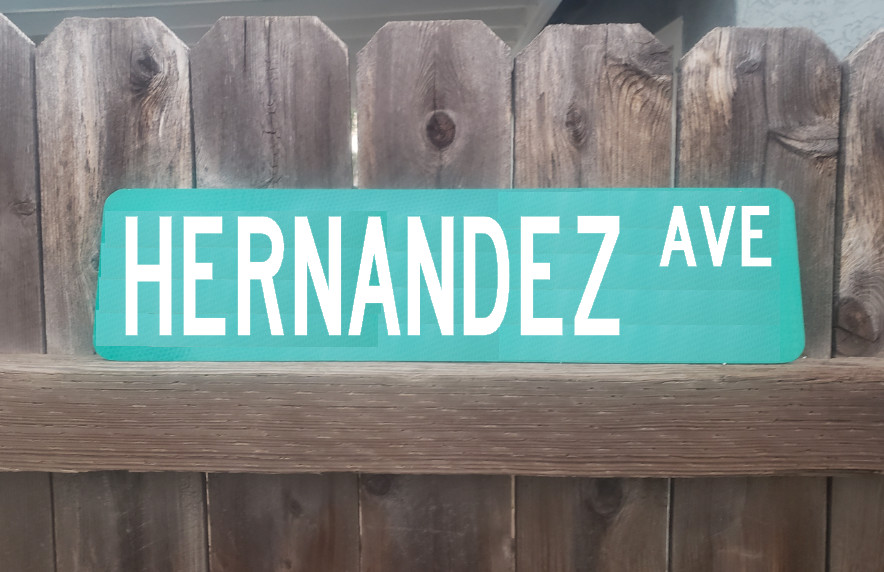 HERNANDEZ AVE personalized reflective street name sign 24″x6″