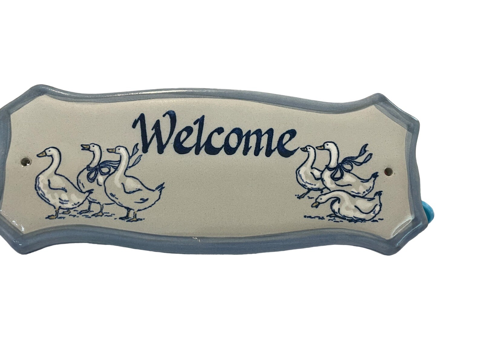 LOUISVILLE Stoneware Pottery Welcome Duck Door Plaque Sign Rectangular 11.5×4.5