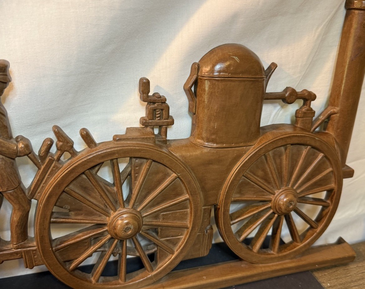 Vintage 1971 Syroco Steam Train Wall Plaque Faux Wood Locomotive Decor USA