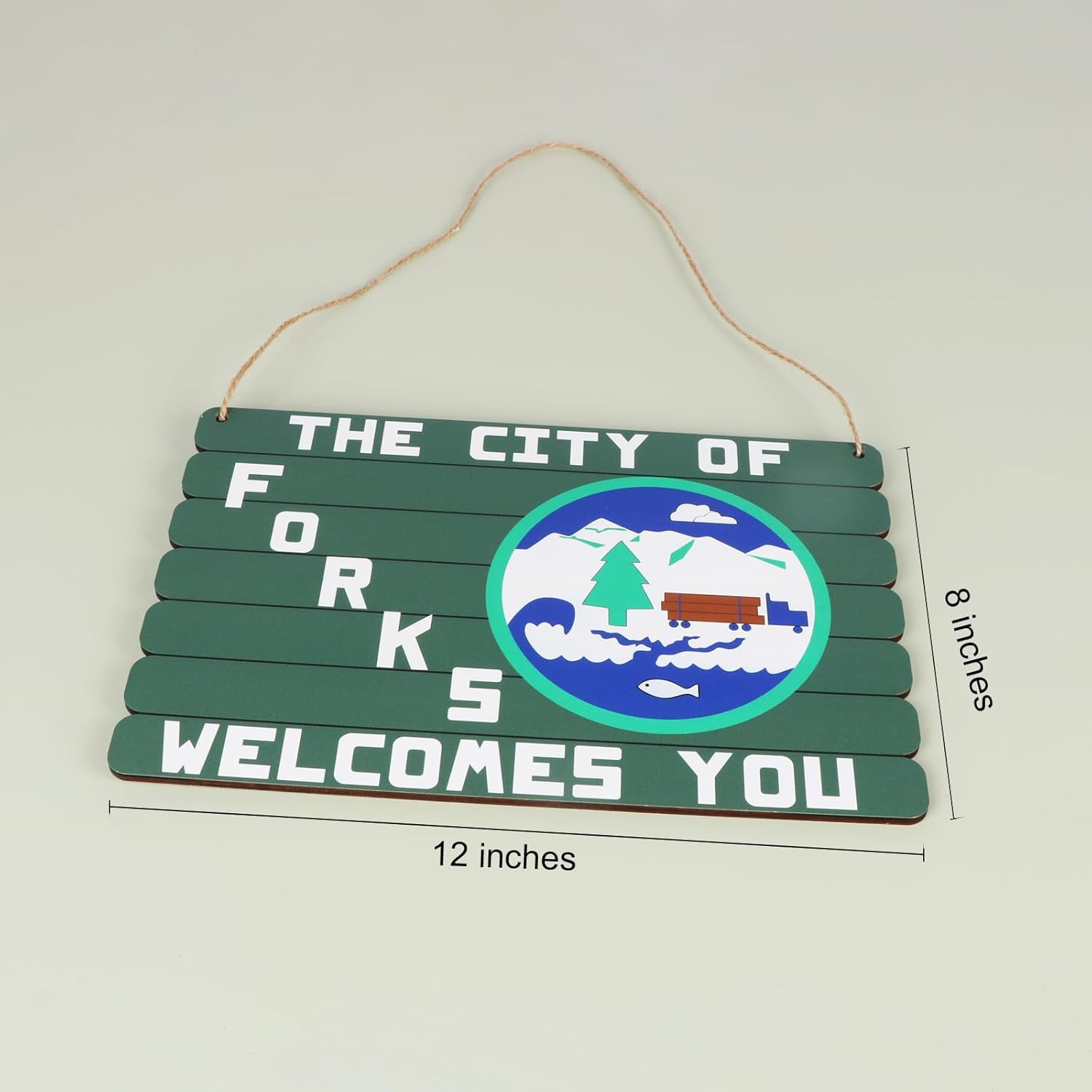 The City of Forks Welcomes You Wood Sign, Twilight Merch Wall Decor, 12X8 Inches