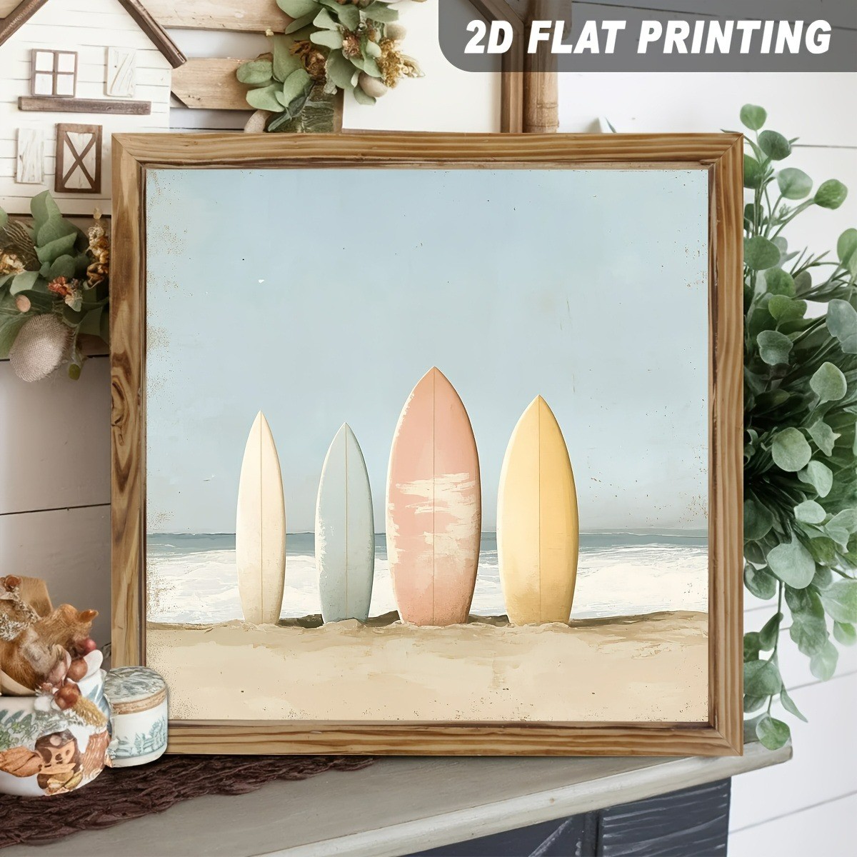Surfboard Ocean Scene Wooden Sign Coastal Beach Decor Vintage Summer Art Decor