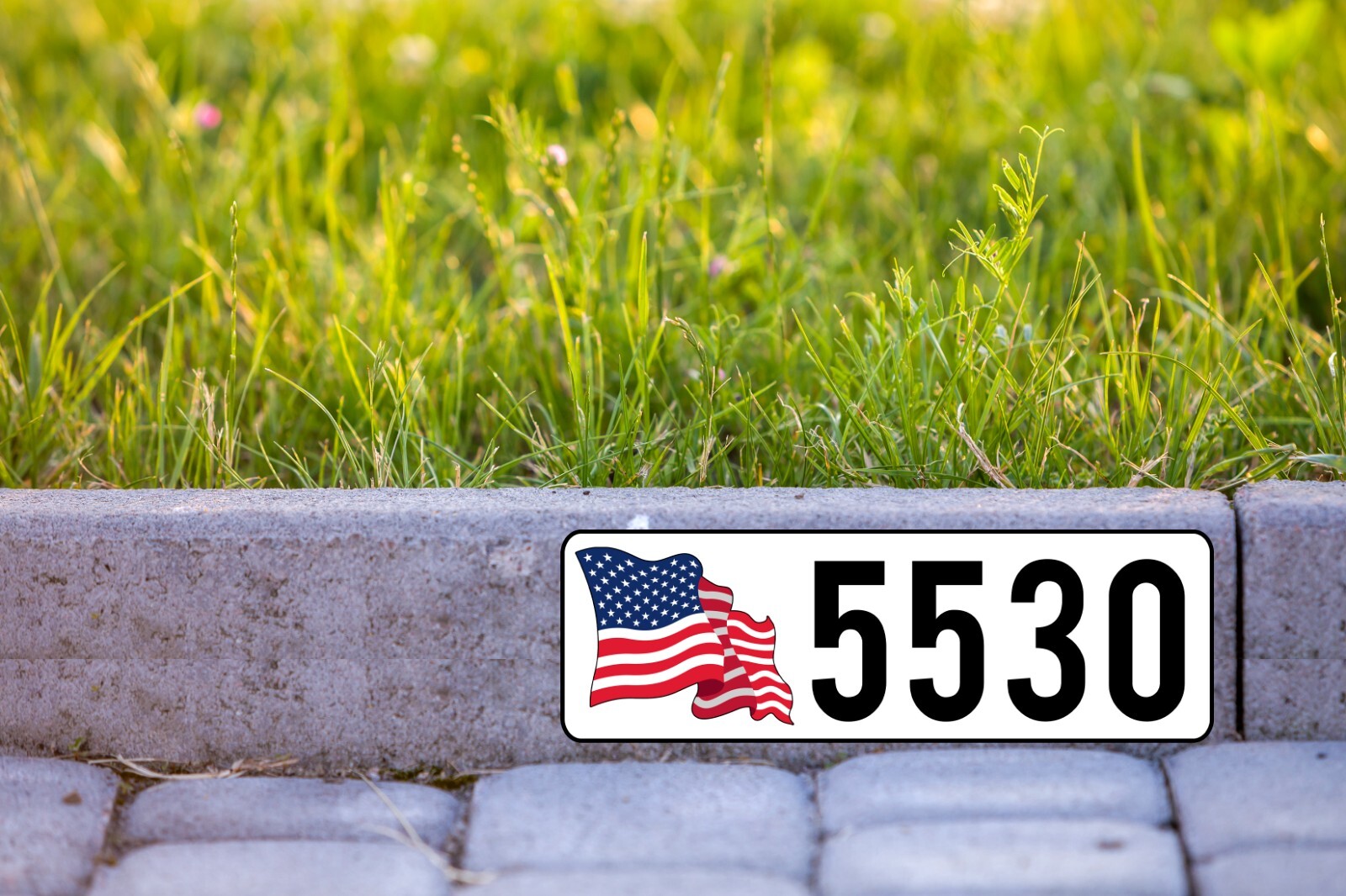 Waving US American Flag Custom Curb Number Self Adhesive Durable Aluminum