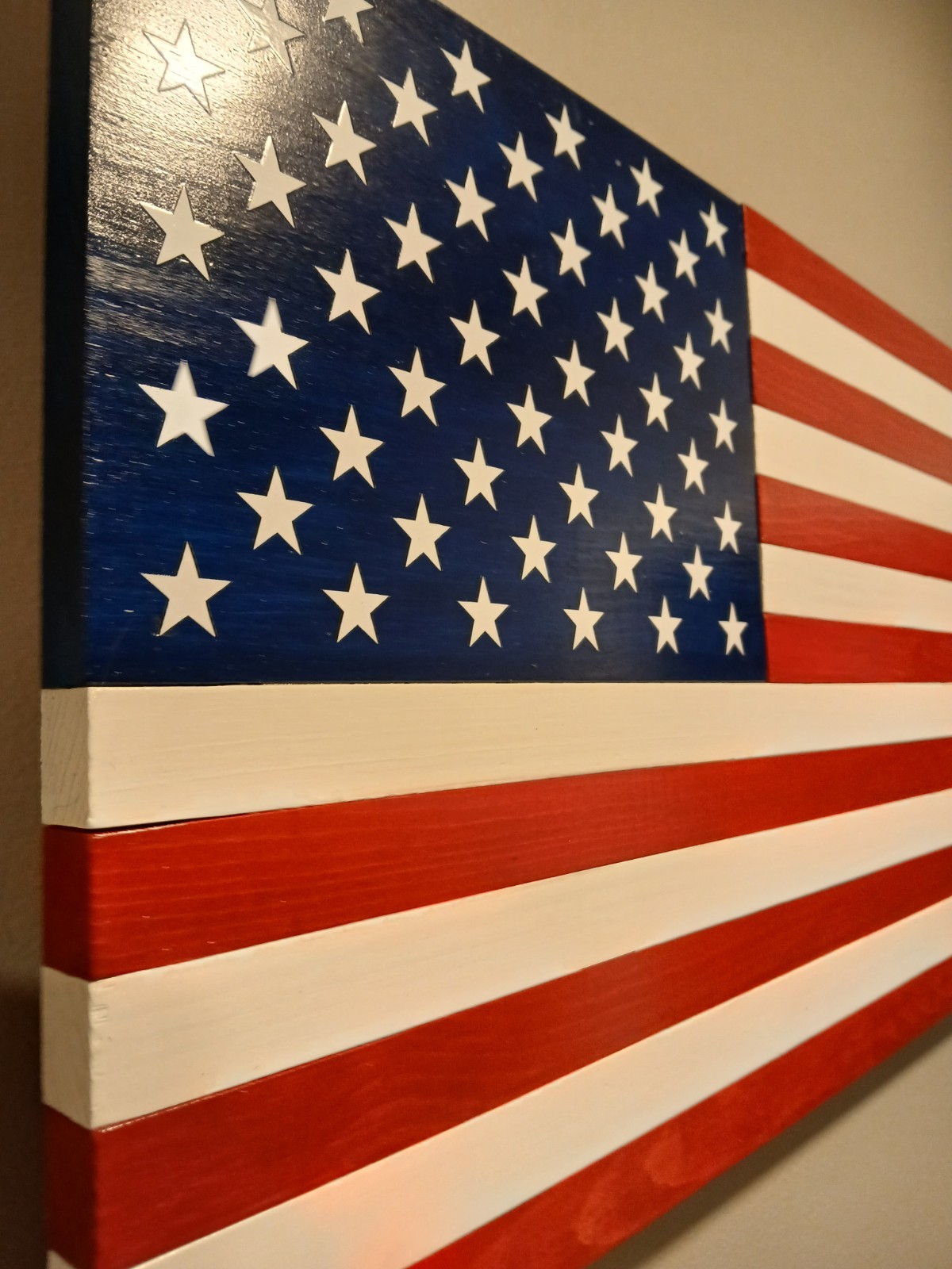 RUSTIC WOODEN AMERICAN FLAG HANDCRAFTED RED WHITE BLUE 50 STAR 24 X 13 IN STOCK