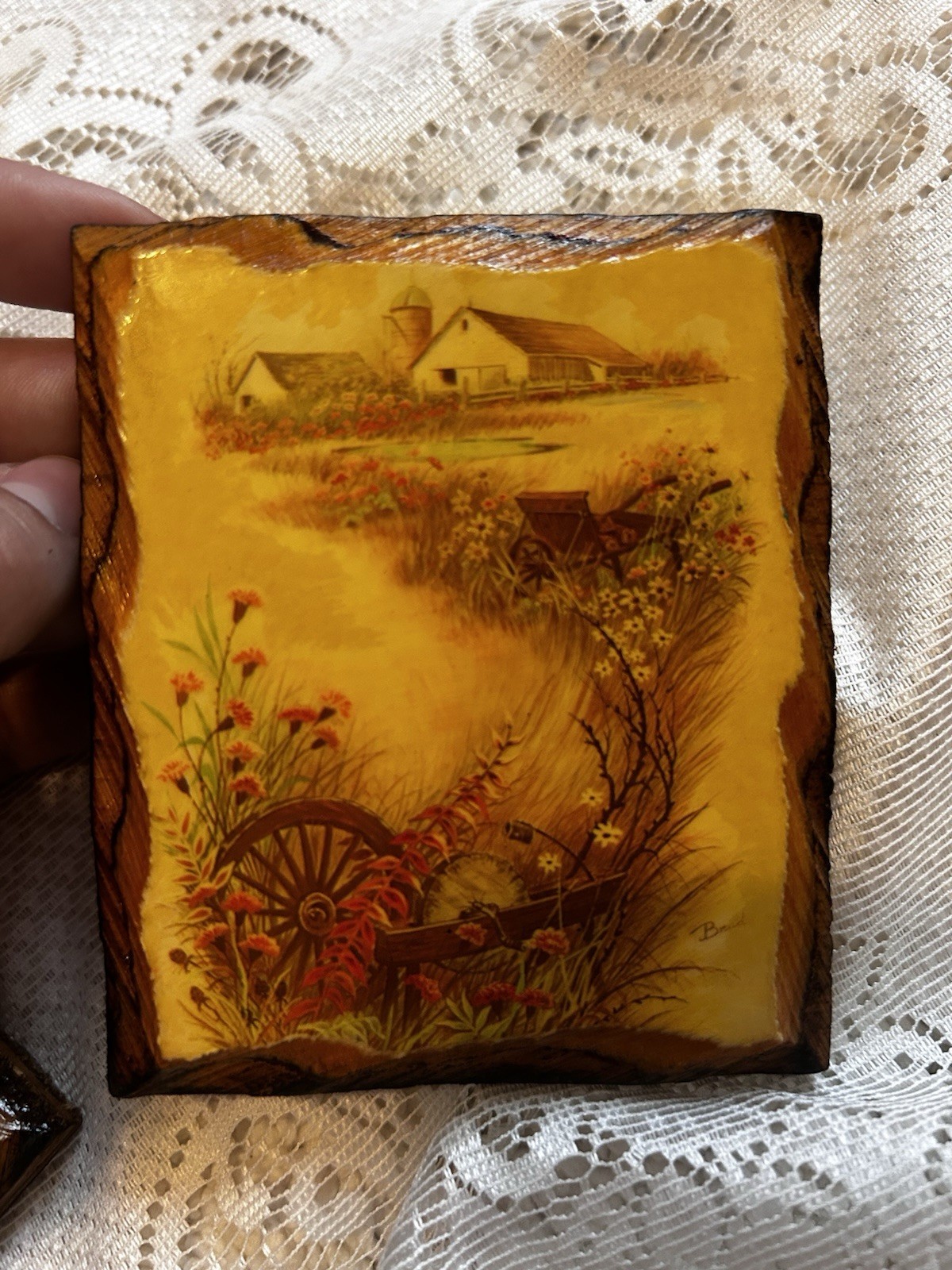 Set of 5 Wood Farmhouse Floral Wall Plaques, Decorative, Rectangle, 4 in x 3 in