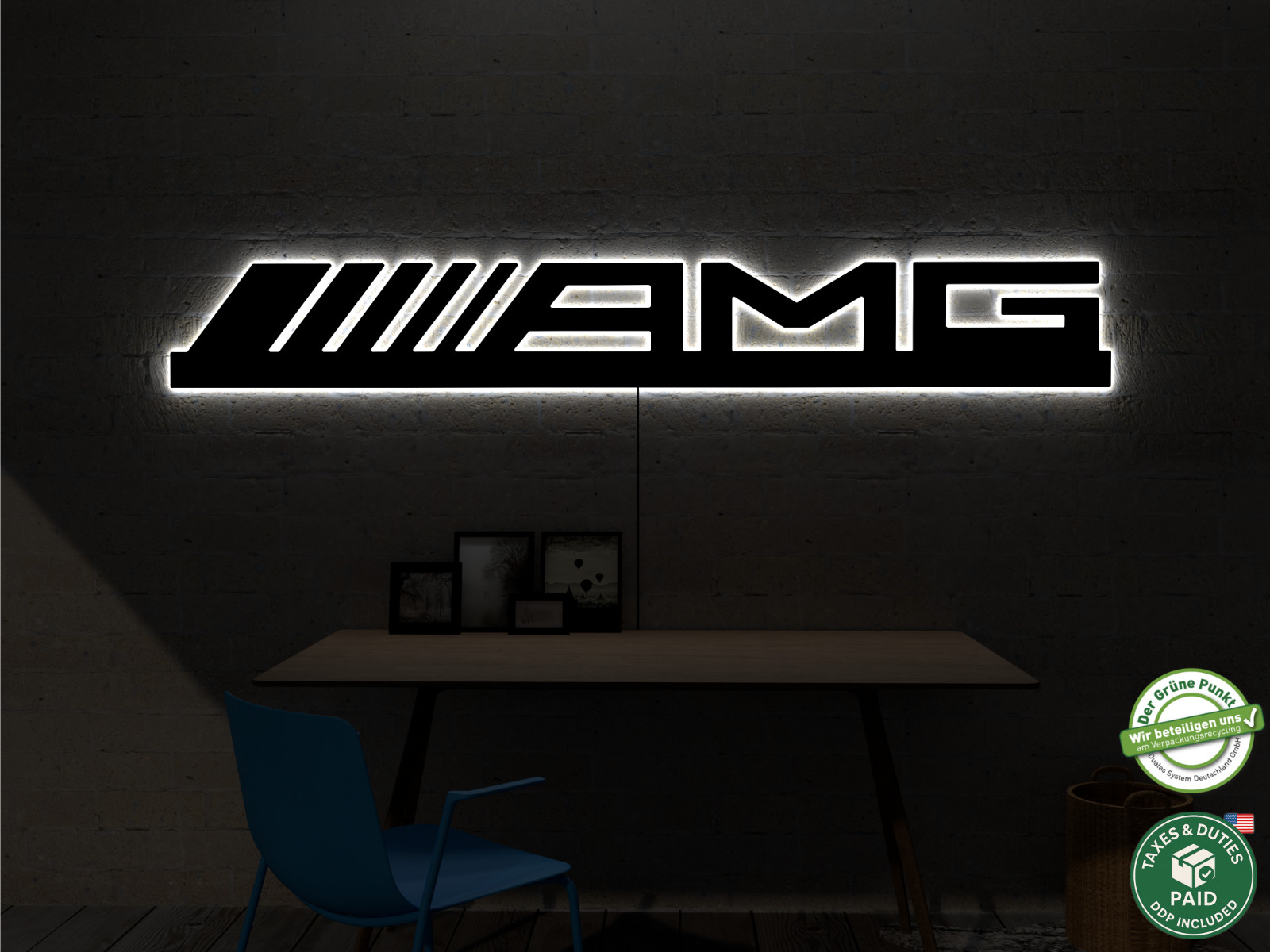 RGB LED Wall Art AMG Sign Automotive Garage Decor Luxury Car Neon Light Gift XXL