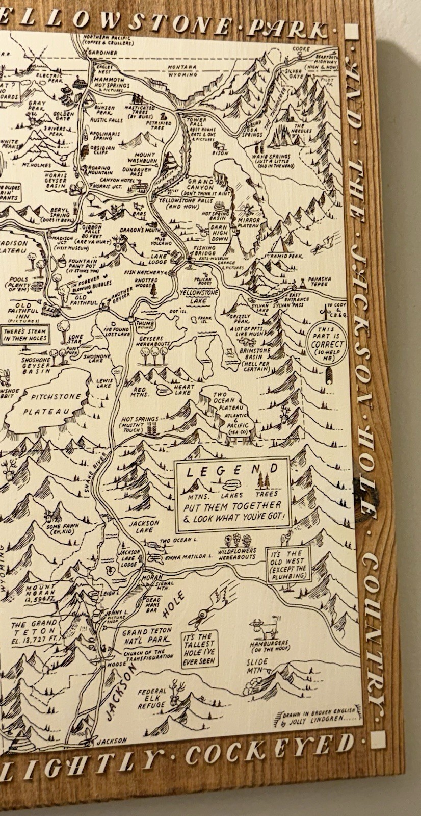 YELLOWSTONE SOLID WOOD FUN ENGRAVED MAP/WALL ART – JH Listed Separately-Unique!