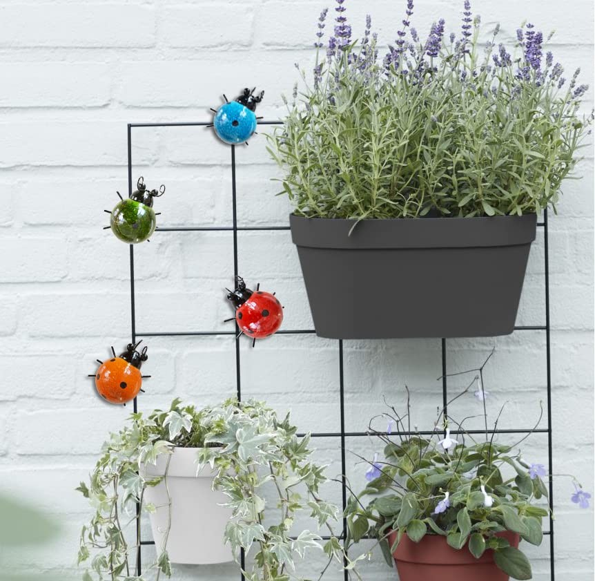 Metal Garden Wall Art Set of 4 Cute Ladybug Outdoor Sculptures