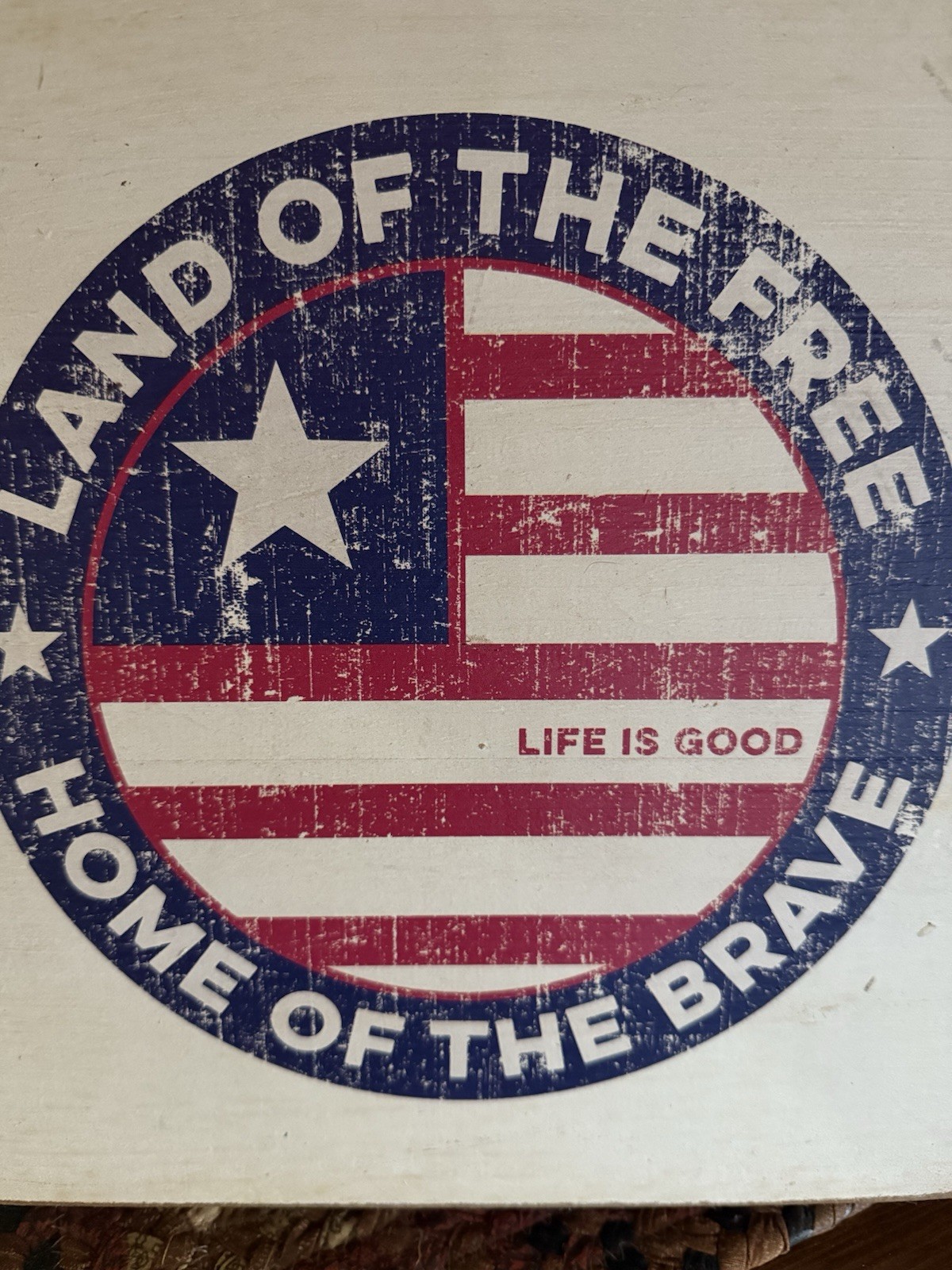 Genuine Life Is Good Wood Sign Red White Blue Flag Land Free Home Brave USA