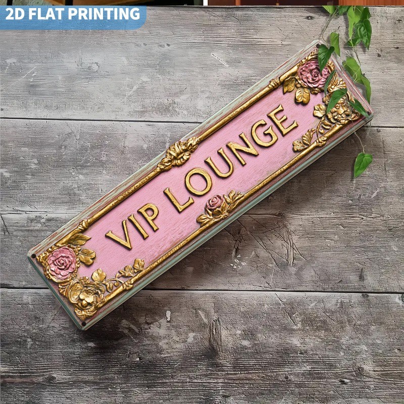 VIP Lounge Tin Sign Wall Art Pink Vintage Plaque Floral Home Decor Cafe Bar 4×16