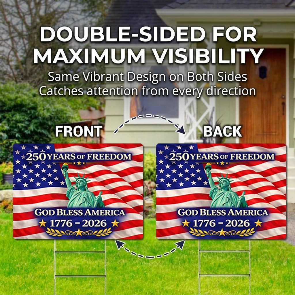 18X14 Inch Double Sided Patriotic Yard Sign with Metal Stake, God Bless America
