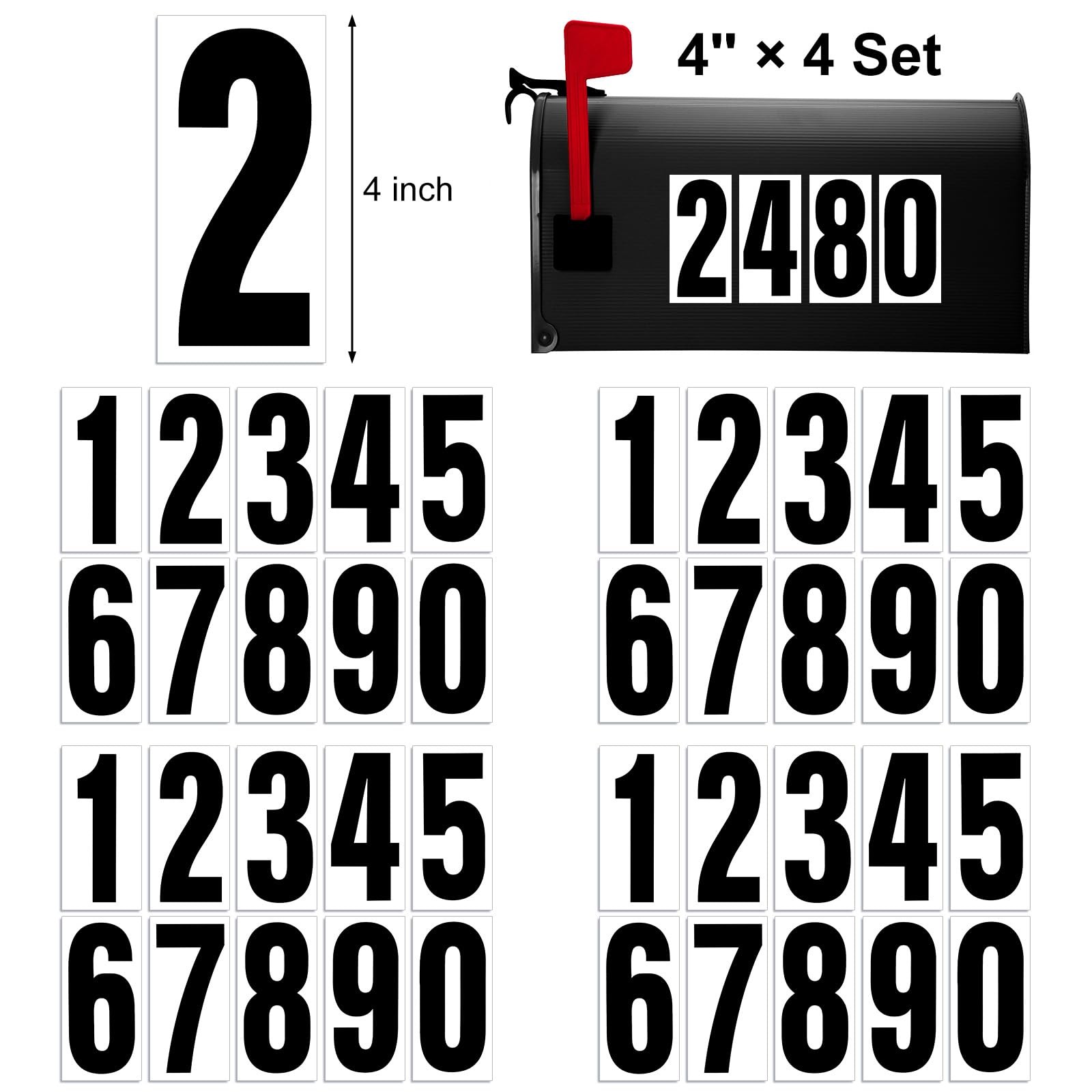 Reflective Number Stickers, 4 Sets 4 Inch Vinyl Waterproof Black Mailbox Numbers