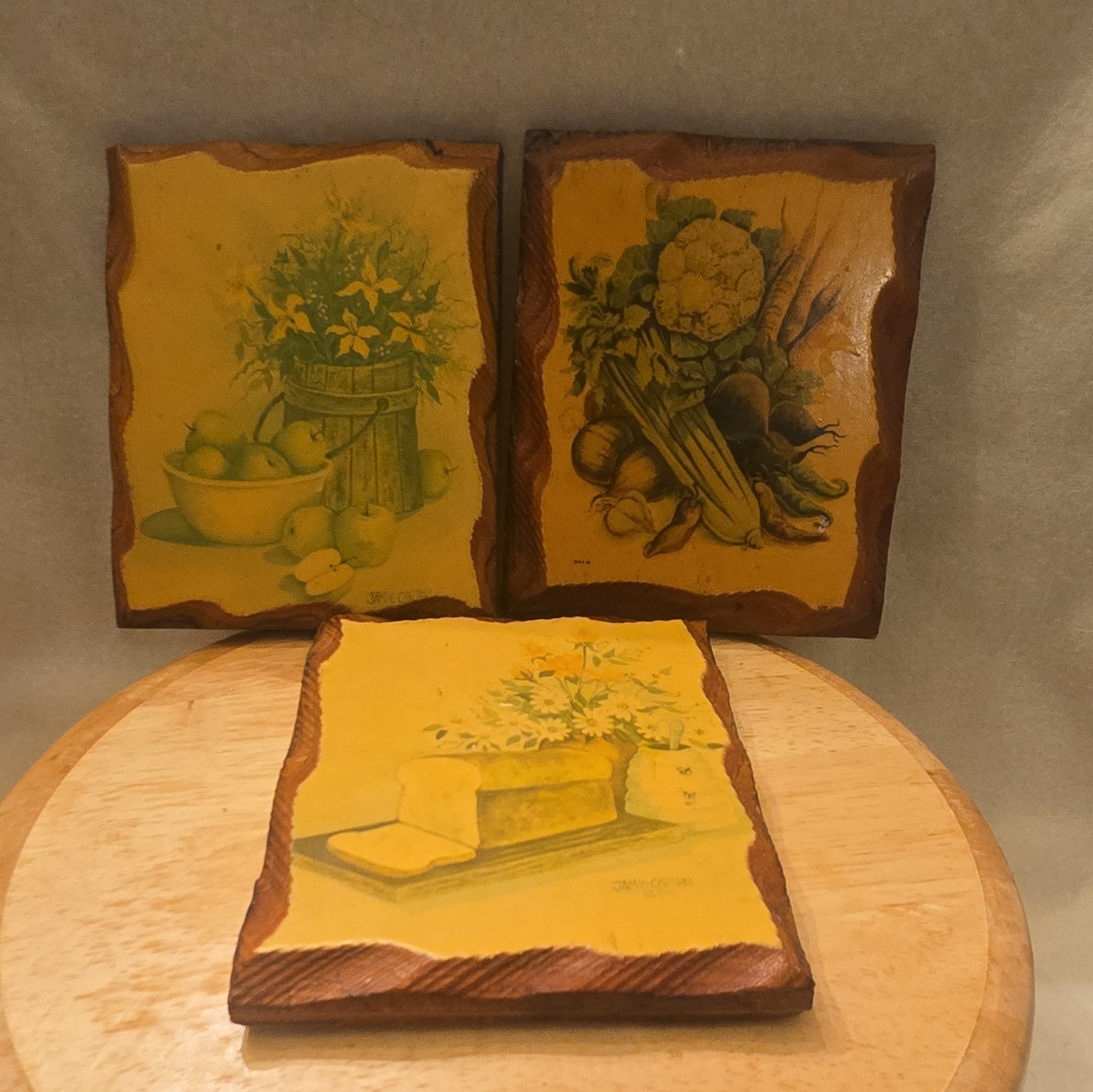 Wood Vintage Wall Plaques Set Food Floral Decorative Rectangular Vertical