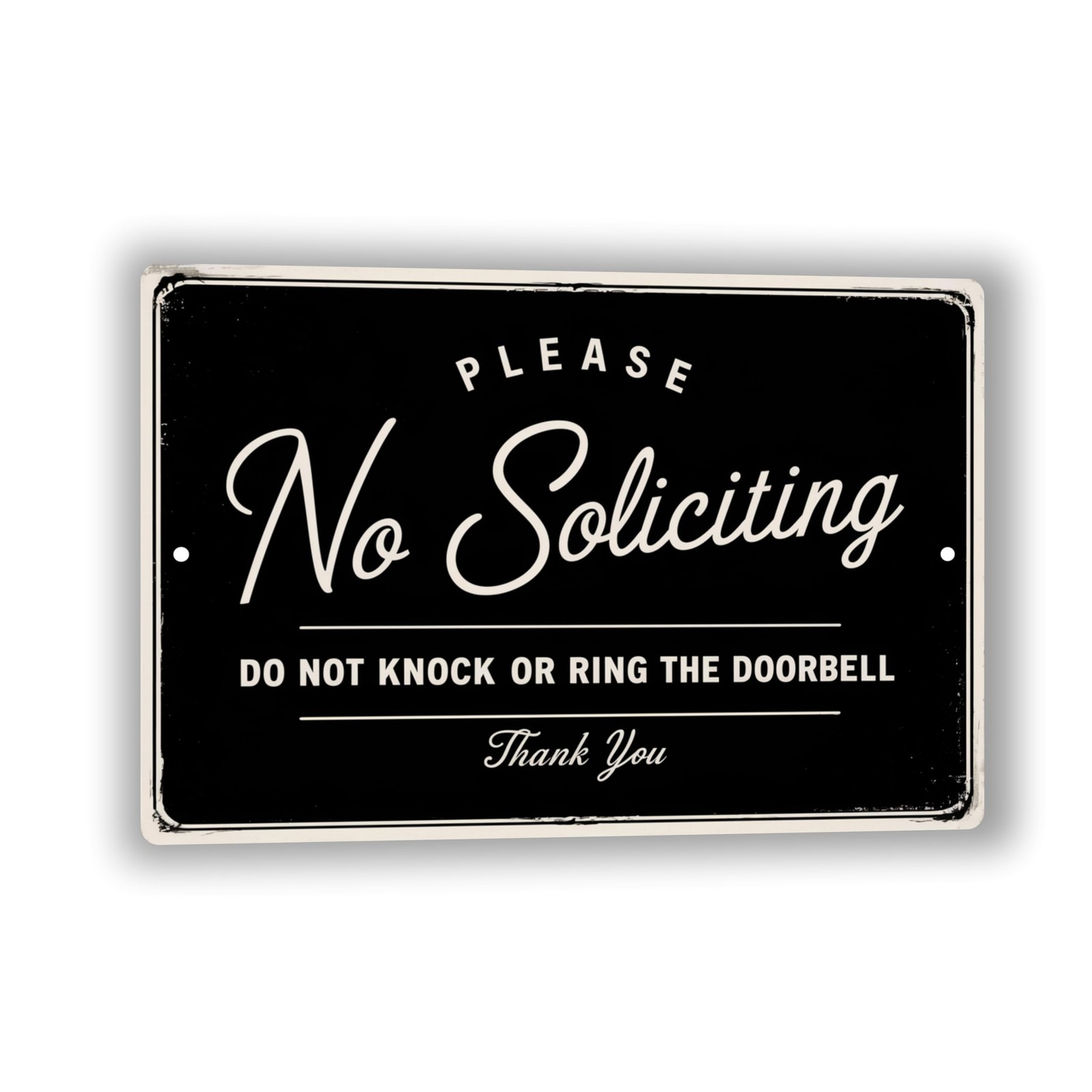 No Soliciting Sign 8×12 Vintage Black White Aluminum Composite