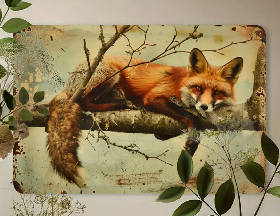 METAL ART-Fox Wildlife Wall Decor, Metal Art 12×8 inches, Vintage Wildlife Art,