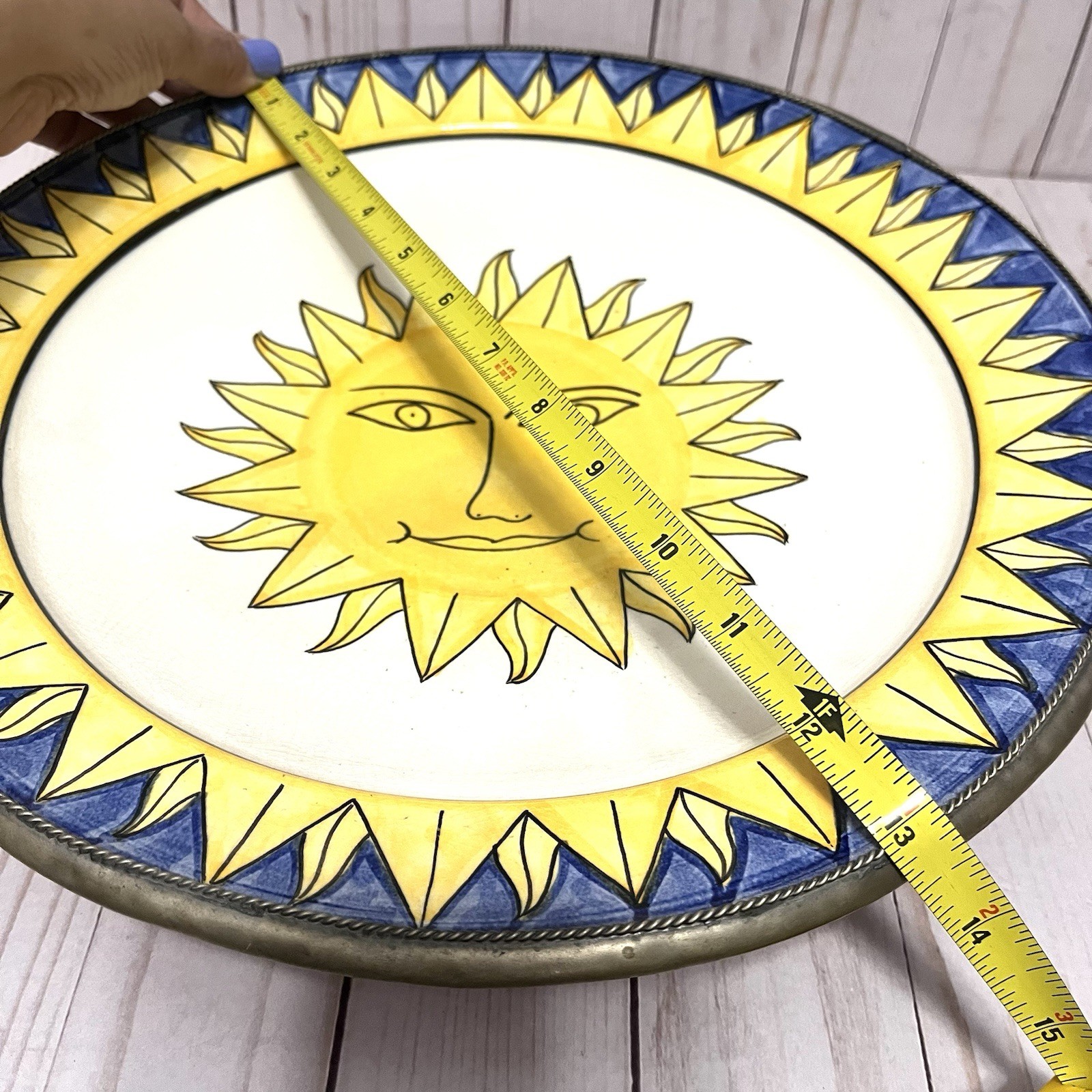 Boho Large Sun Face Wall Art Plate Mediterranean Italian Tuscan Villa Decor 13”