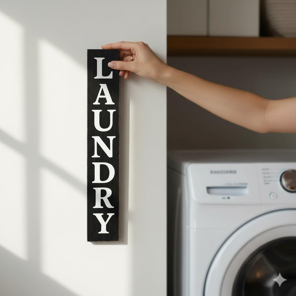 Laundry Room Sign 24In*4In Large Wooden Vertical Laundry Room Decor for Laundry