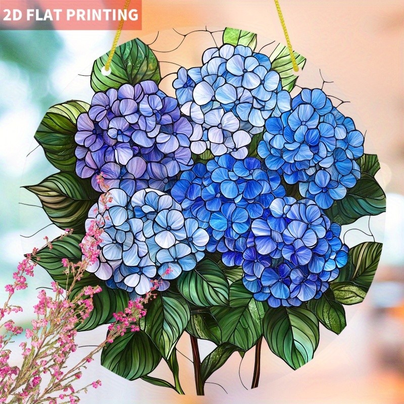 Hydrangea Suncatcher Round Acrylic Home Decor Gifts 8*8in