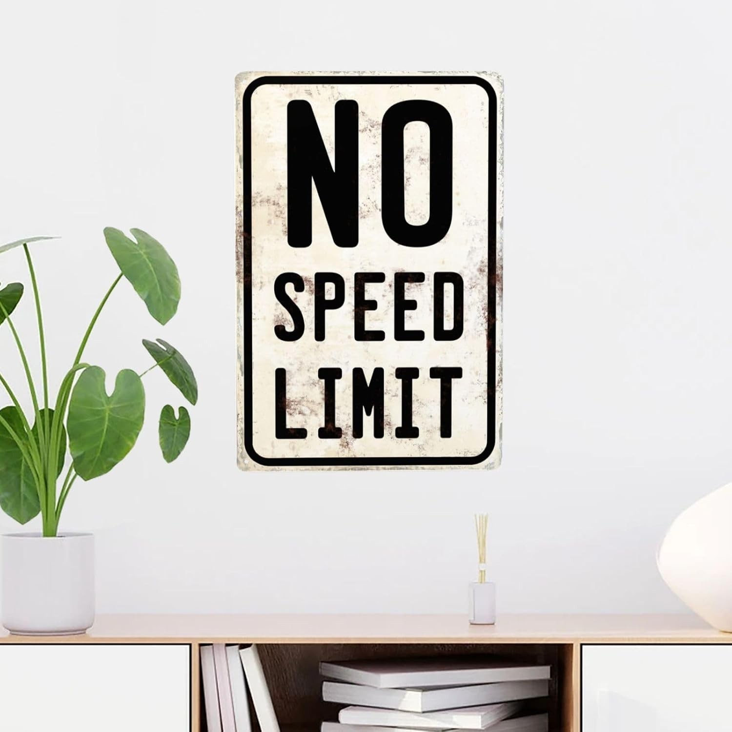 Car Room Wall Decor Vintage Metal Sign No Speed Limit Signs For Boys12x8 Inches