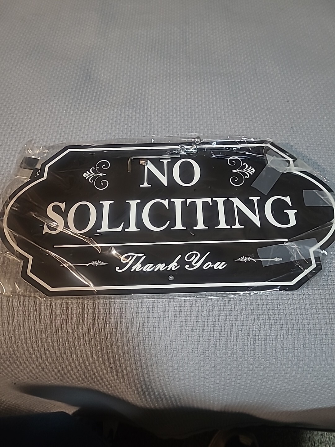 No Soliciting Sign, Metal Door Signs for Home Business Black And White 14″x7″