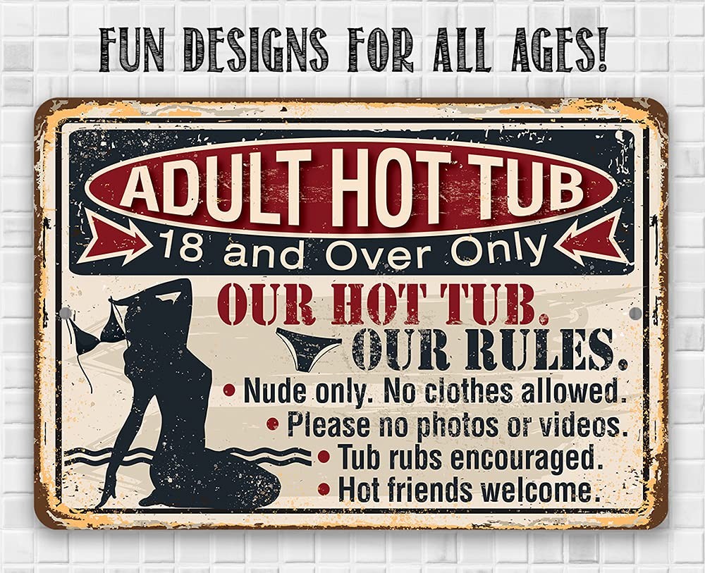 Adult Hot Tub Metal Sign Funny Backyard Patio Spa Wall Art Outdoor Decor