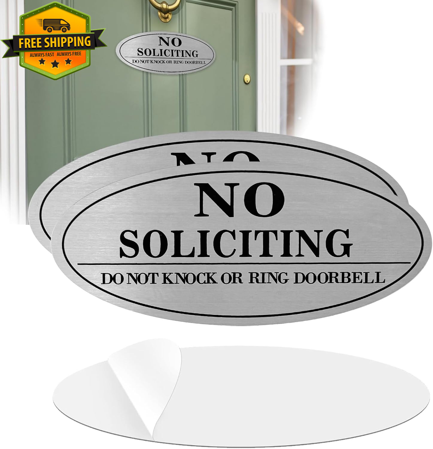 2 Pack No Soliciting Signs Metal Front Door Sticker Do Not Knock Ring Bell Sign