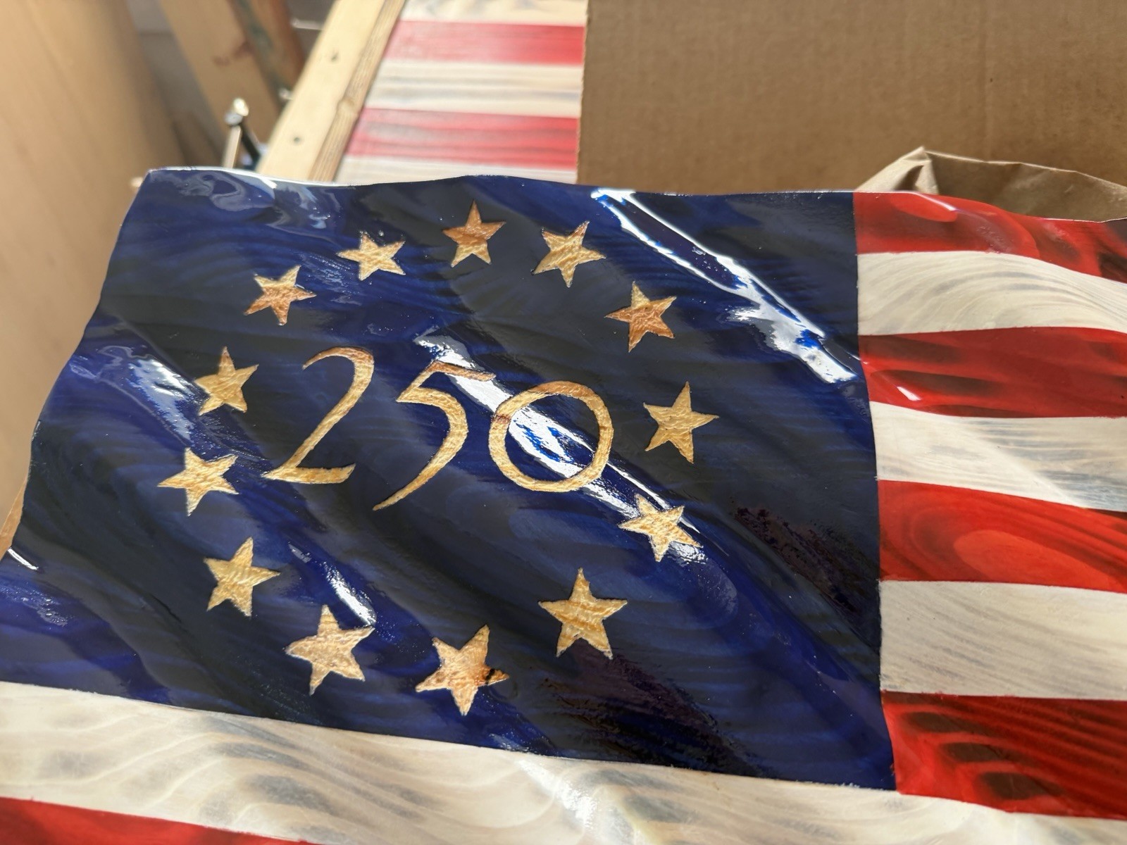 Handcrafted Wooden American Flag 250th Anniversary Patriotic Wall Sign