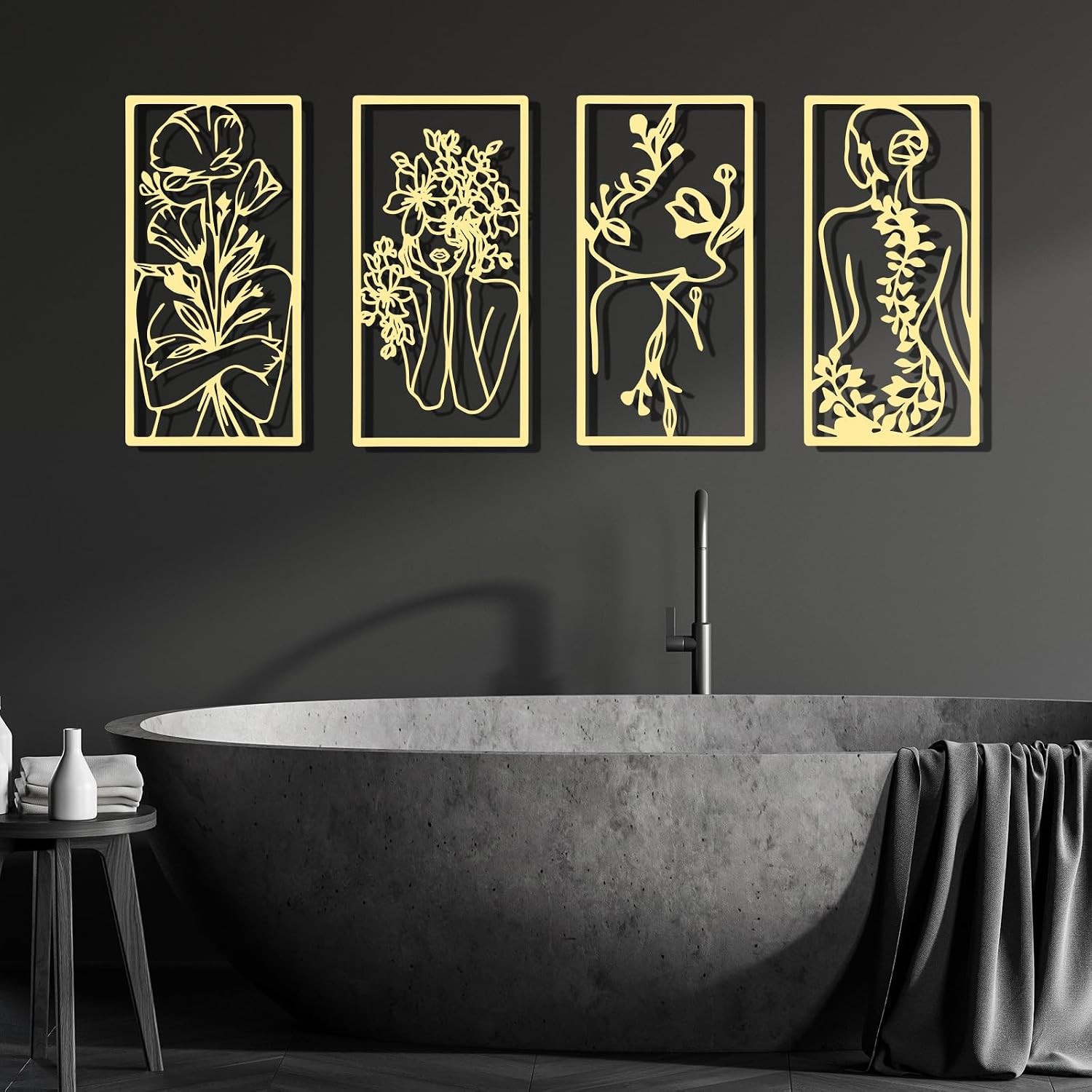 Gold Metal Abstract Woman Wall Art Decor 4 Pcs Minimalist Metal Wall Art Piece
