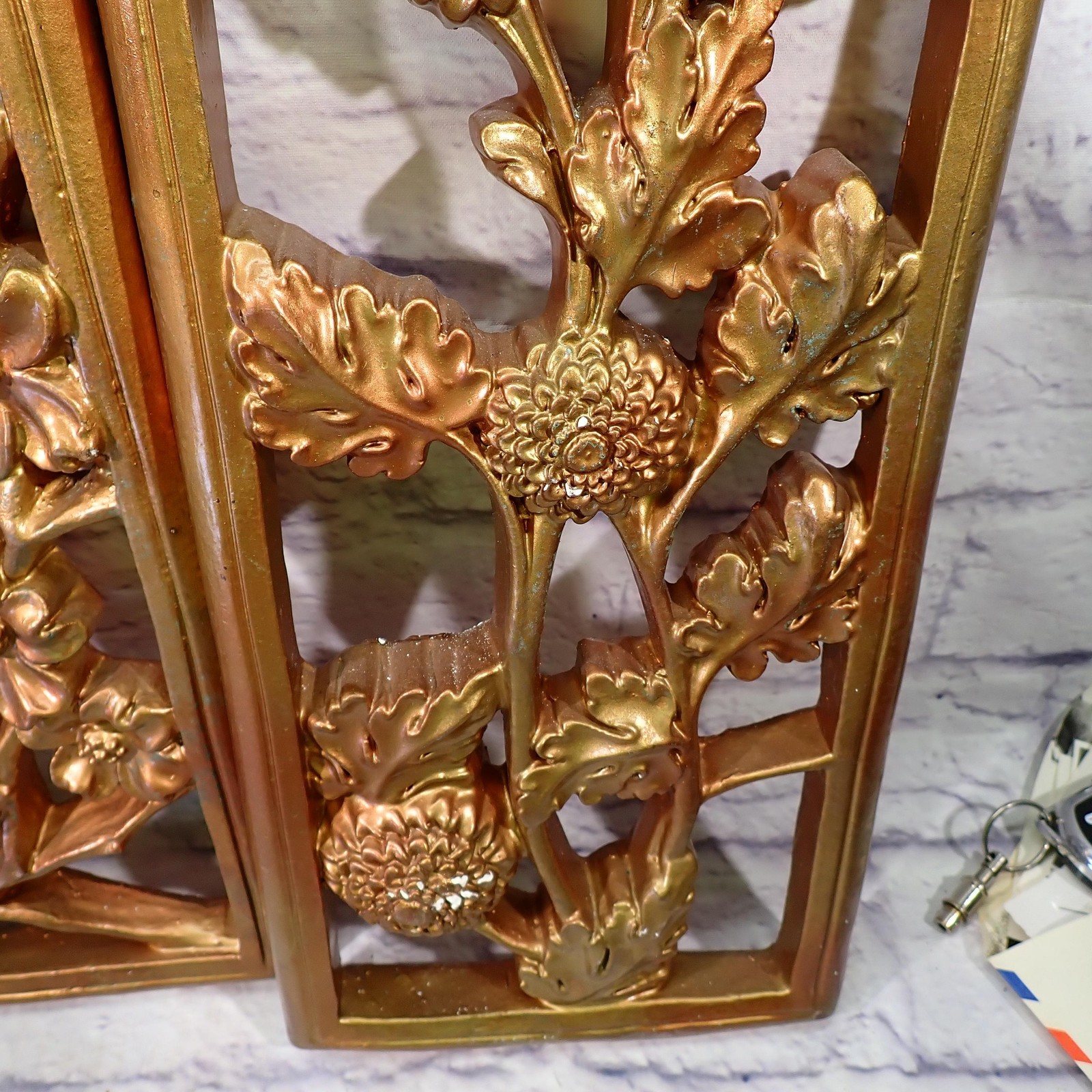 Vintage Handmade Gold Floral mcm panel Set 4 Seasons Rectangular Large Decor