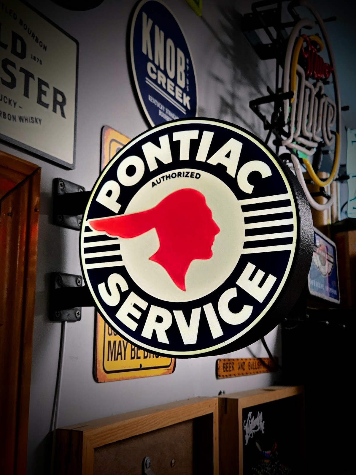 PONTIAC SERVICE 12 Inch Light Box LED Sign 3D Printed Wall Decor Man Cave Garage