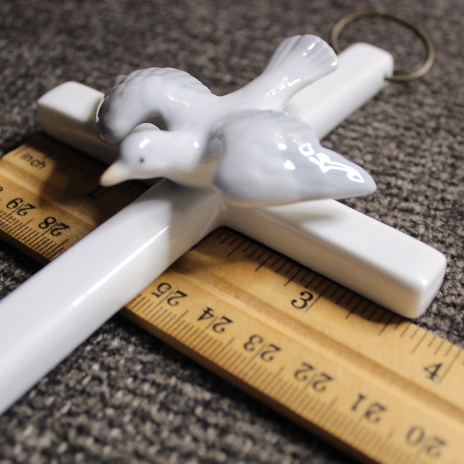 Vintage White Porcelain Cross Wall Hanging Dove Holy Spirit Religious Decor
