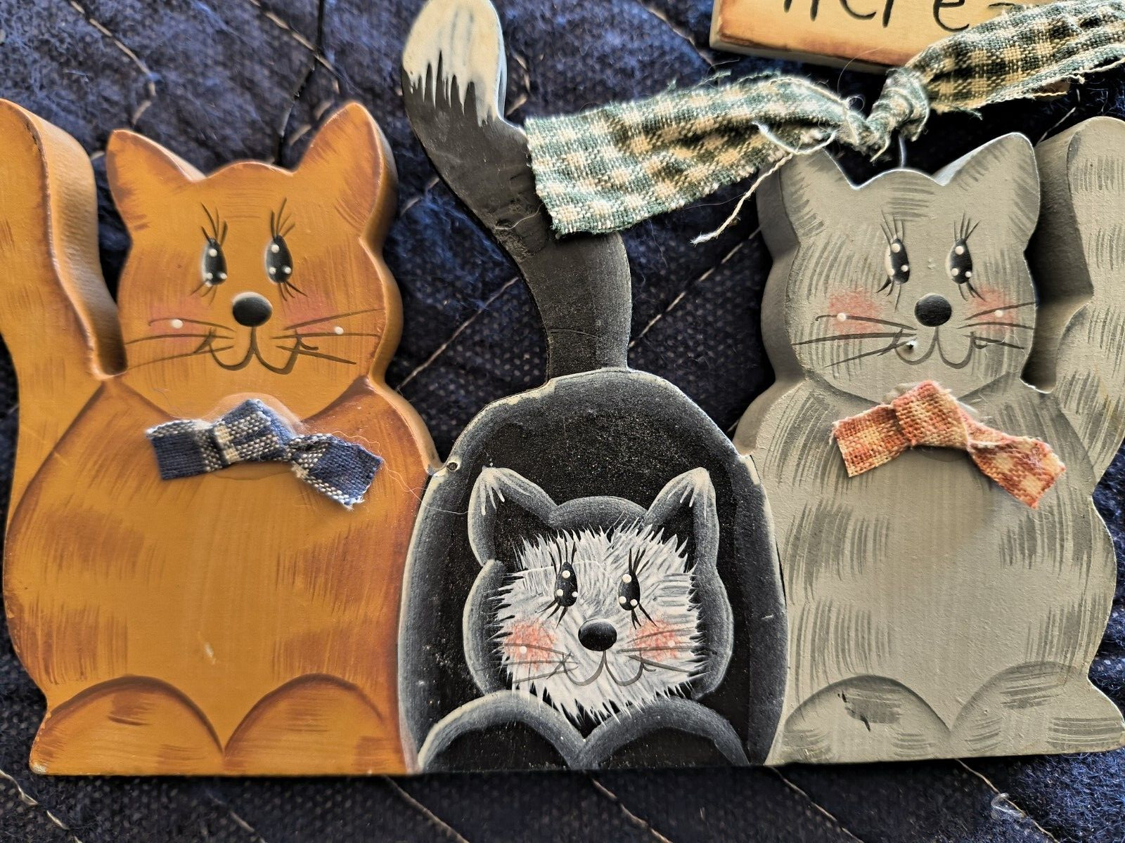 LOT OF 3 CAT FUNNY-FOLK ART WOOD PLACK SIGNS HAND PAINTED CUTE CAT WALL HANGERS