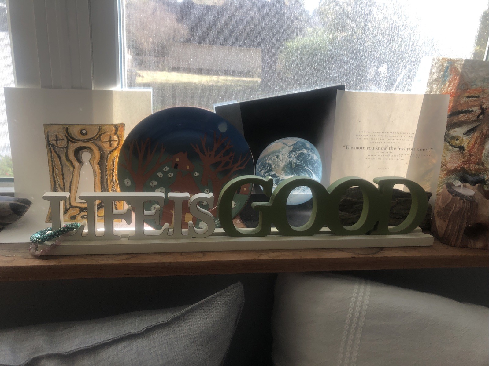 Life Is Good Wood Sign NWT Ivory/ Green