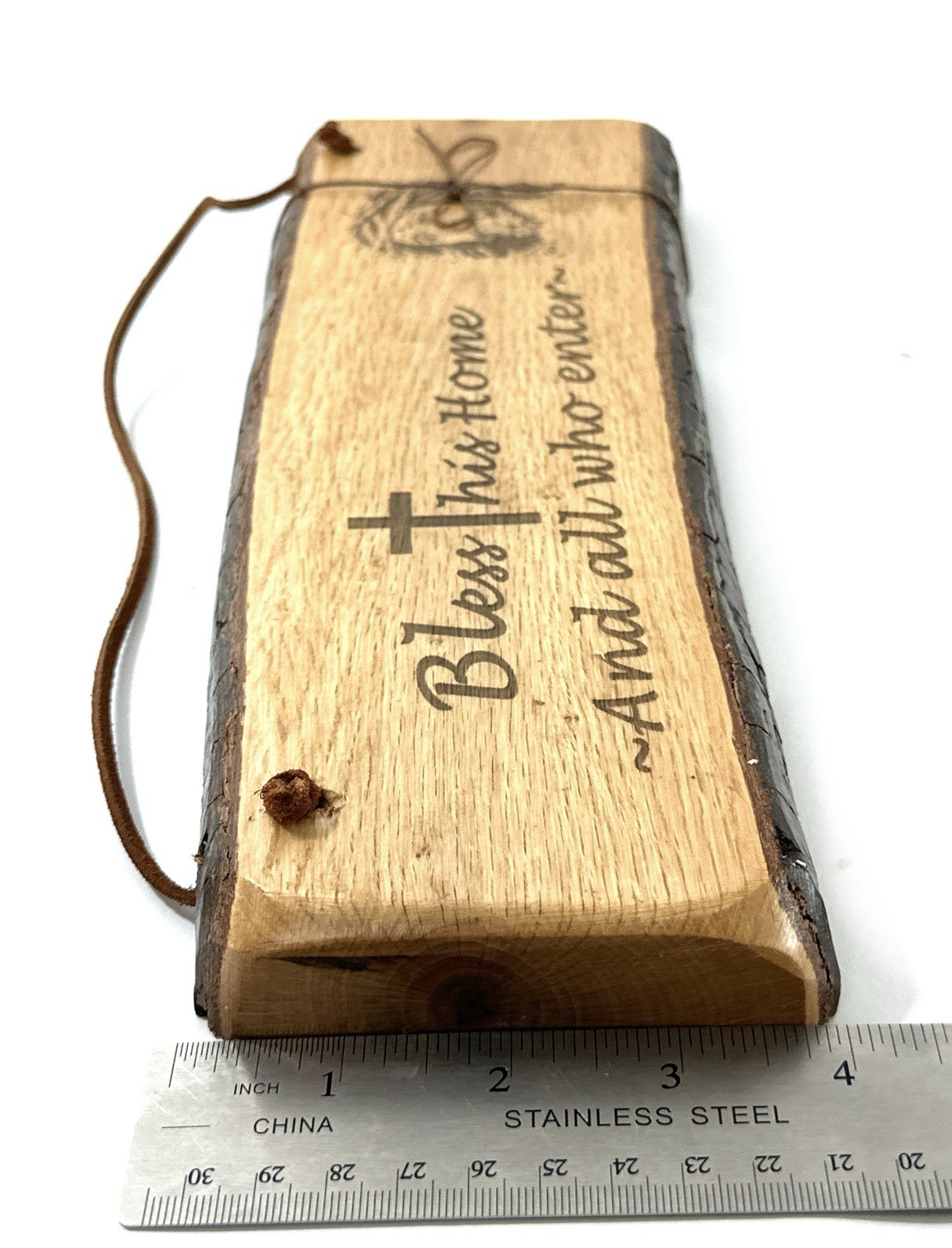 Handmade Oak Live Edge Wood Sign Bless This Home And All Who Enter Jesus Plaque