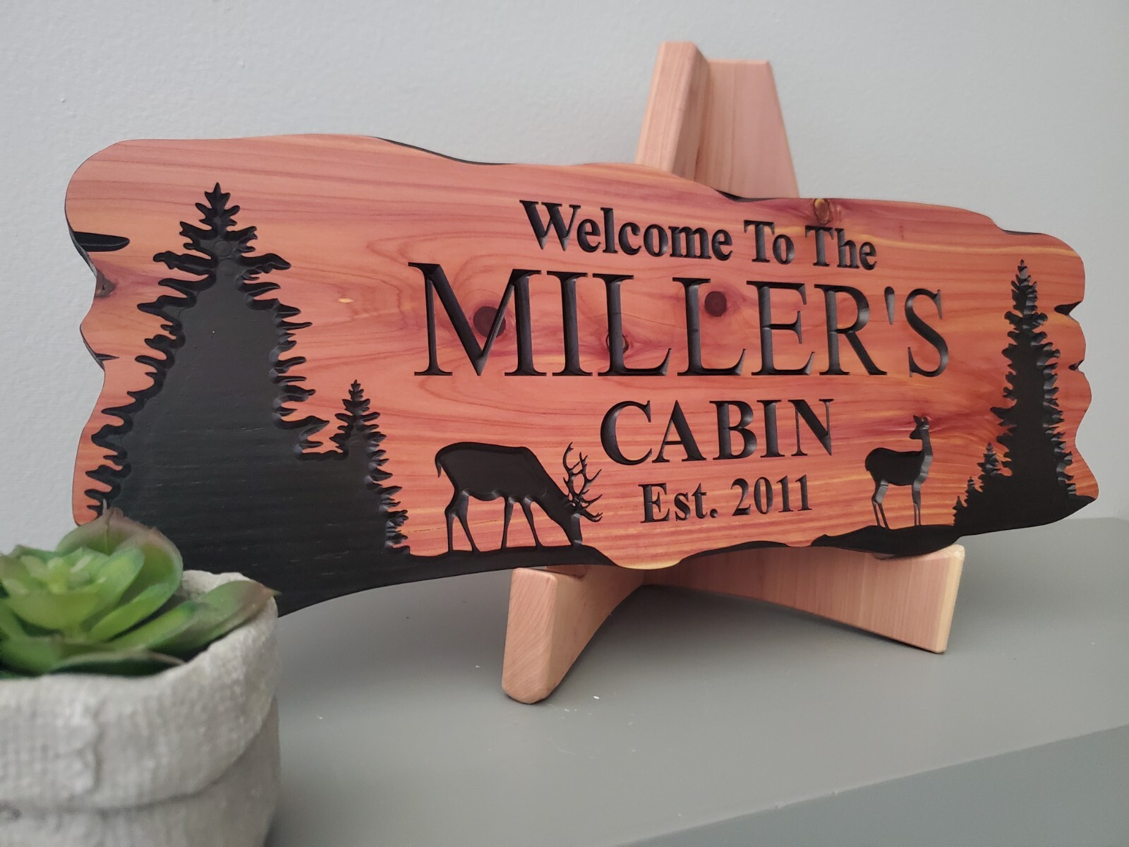 Custom Cabin Sign Carved Wood Family Name Vacation Home Plaque Deer Camp Home