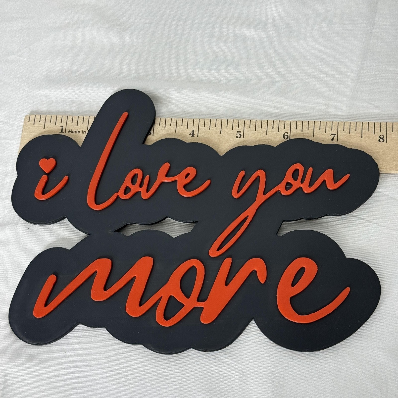 I Love You More Black Plastic Sign Red Script 3D Wall Home Decor Quote Gift