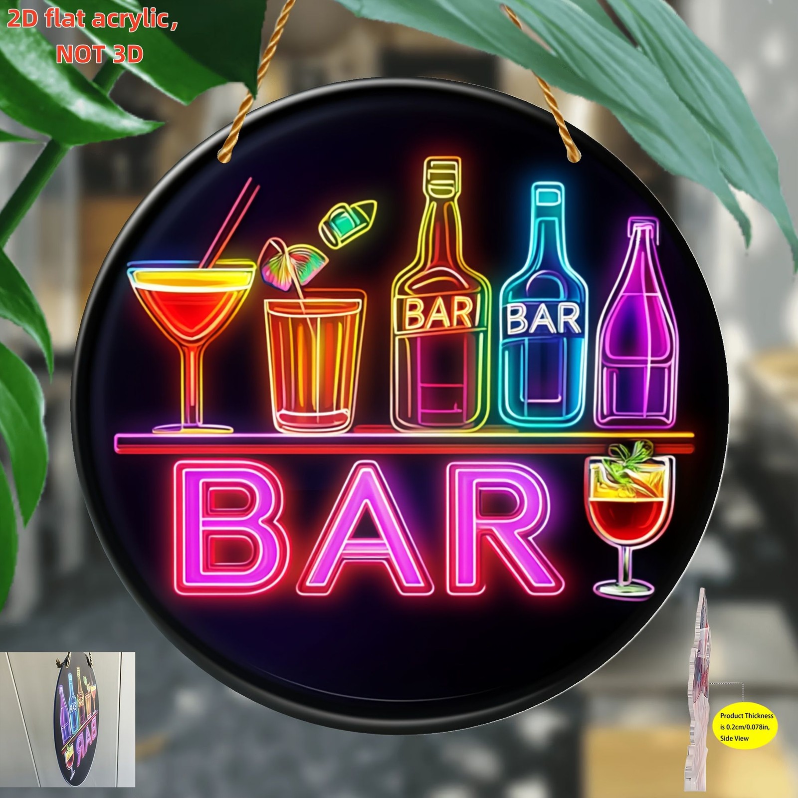 Bar Neon Style Metal Sign Cocktail Bottle Themed Home Pub Man Cave Decor Plaque