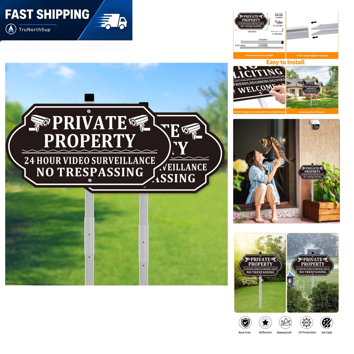 No Trespassing Signs Aluminum 14×7 Inches Video Surveillance Sign Stake Pack …